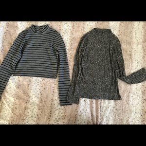 Gray high neck long sleeve tops
